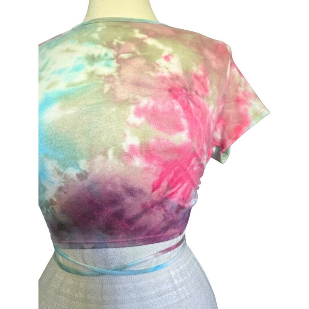 Love J Pastel Tie-Dye Criss-Cross Tie Waist Crop Top - XL